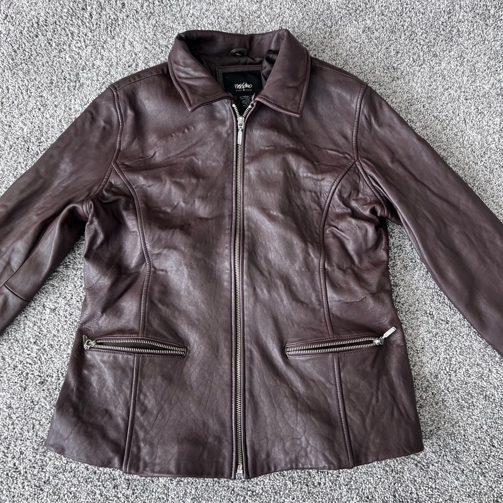 Vintage Genuine Leather Brown Zip Up Collared Front Pockets Full Sleeve Jacket L